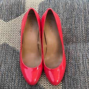 J. Crew 2 in Wedge patent leather bright coral!